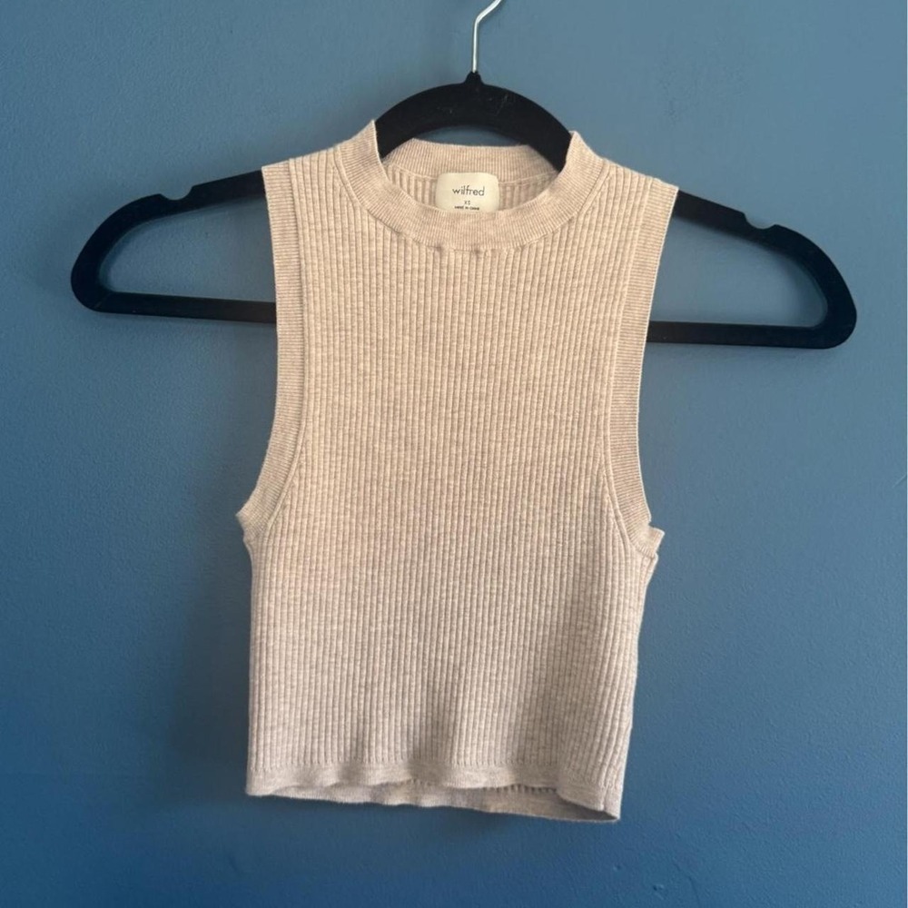Aritzia Wilfred Cropped Tank Women's Size XS Knit Tan Beige High Neck Minimal